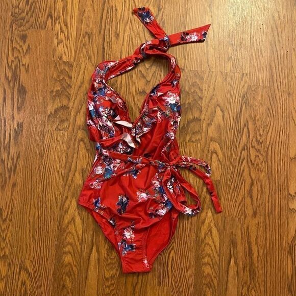 NEW ModCloth Red Floral Reese One Piece Swimsuit - Picture 2 of 5